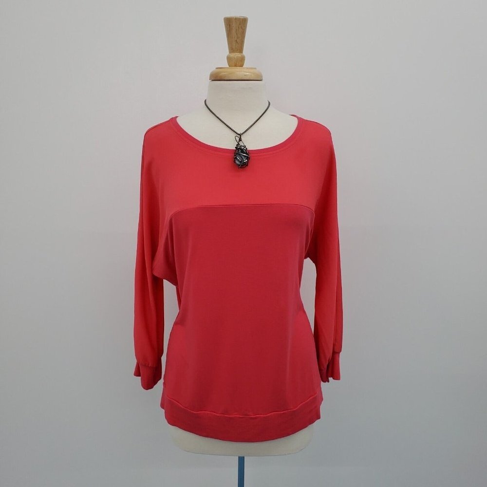 Calvin Klein Womens Pink Chiffon Sheer Detail Panel Contrast Blouse Top Size XL